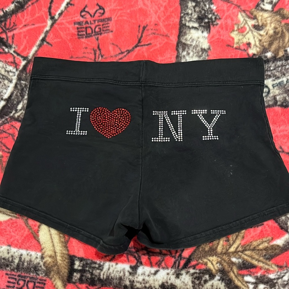 Popular Sports -I Love New York Bedazzled Black Mini Shorts - Size Small